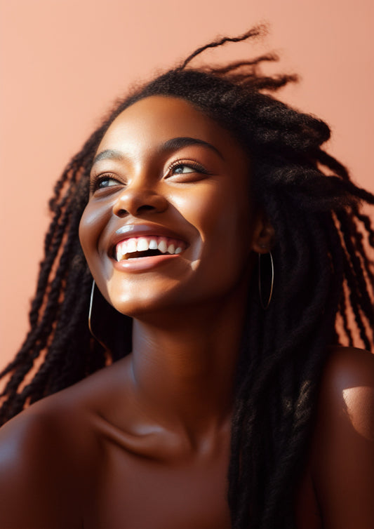 Profile silhouette highlighting essential oils for melanin-rich skin
